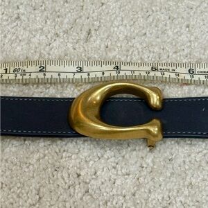 Coach Reversible Leather Belt: Navy/medium blue w/ gold iconic Coach buckle